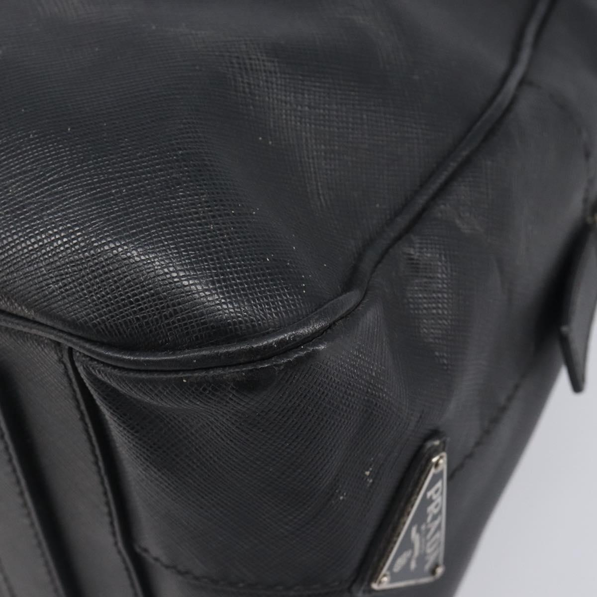 PRADA Hand Bag Saffiano leather Black Silver Auth ka6744