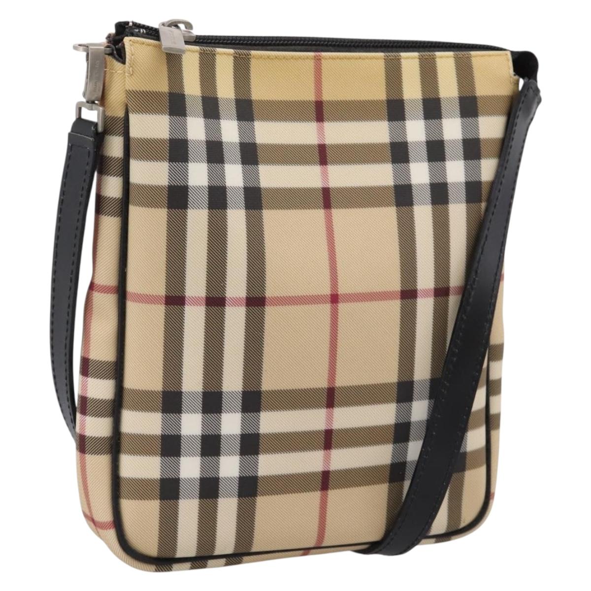BURBERRY Nova Check Shoulder Bag PVC Leather Beige Silver Auth ka6746