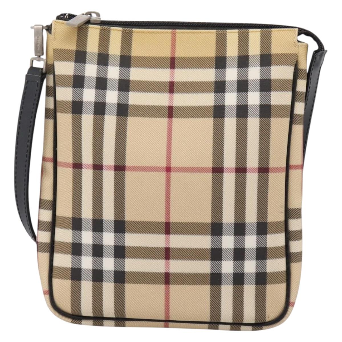 BURBERRY Nova Check Shoulder Bag PVC Leather Beige Silver Auth ka6746