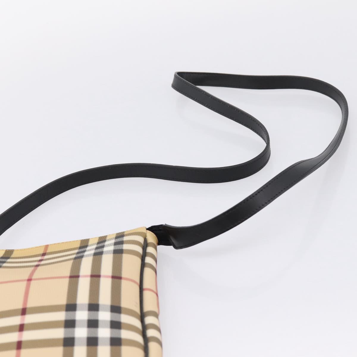 BURBERRY Nova Check Shoulder Bag PVC Leather Beige Silver Auth ka6746