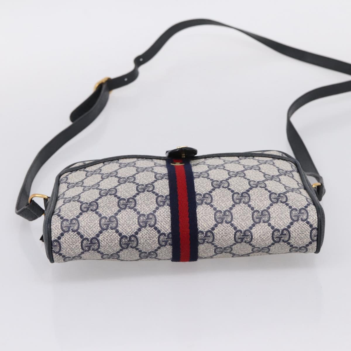 GUCCI GG Supreme Sherry Line Shoulder Bag PVC Navy Gold 89 02 055 Auth ka6748