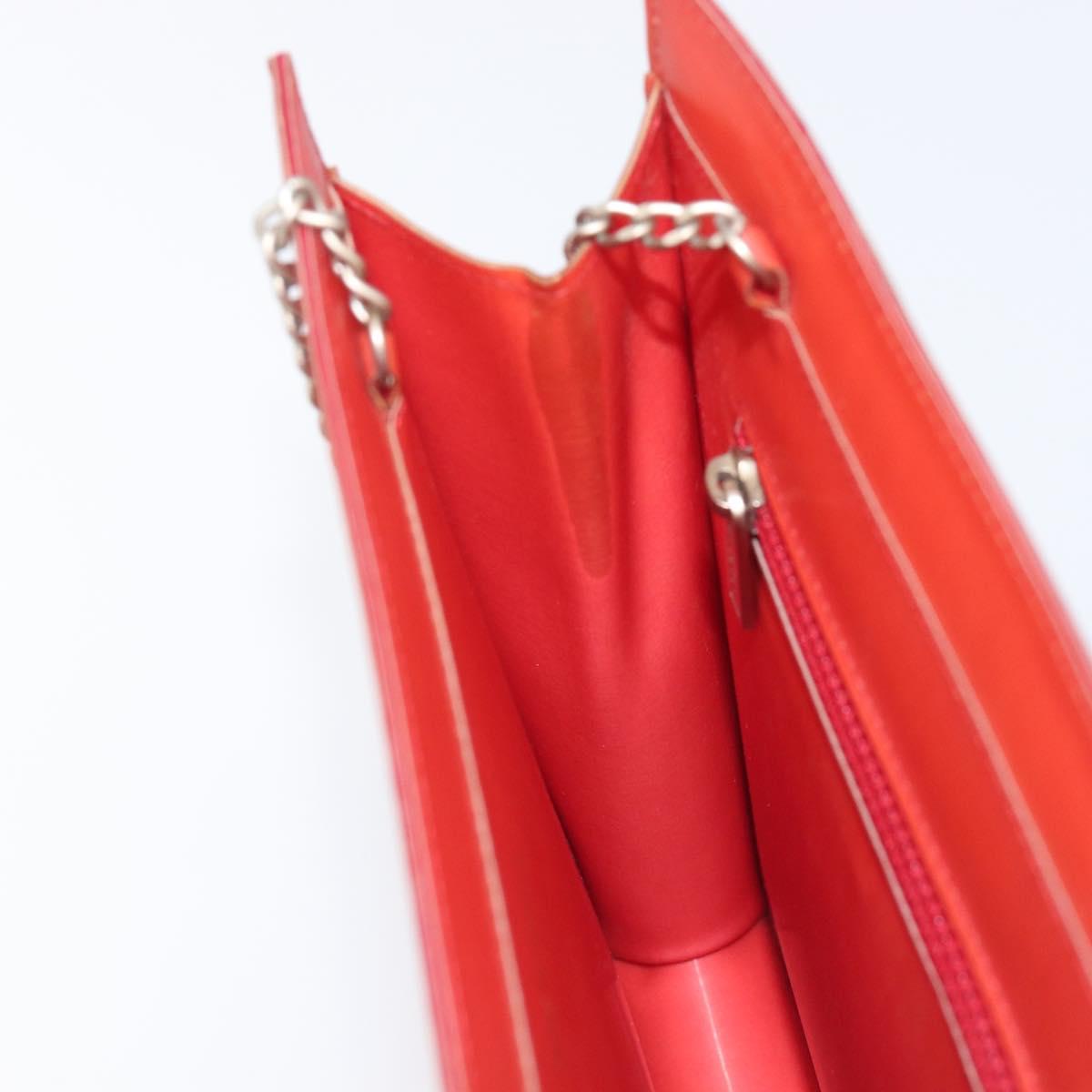 CHANEL Hologram Chain Shoulder Bag Vinyl Orange Silver CC Auth ka6749