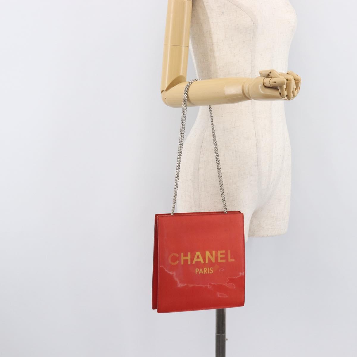CHANEL Hologram Chain Shoulder Bag Vinyl Orange Silver CC Auth ka6749