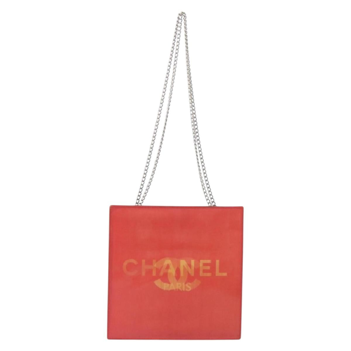 CHANEL Hologram Chain Shoulder Bag Vinyl Orange Silver CC Auth ka6749