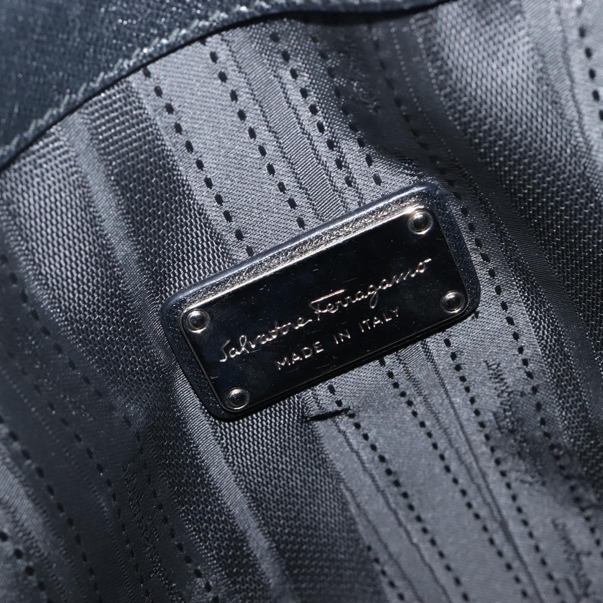 Salvatore Ferragamo Gancini Hand Bag Leather Black Silver Auth ka6755