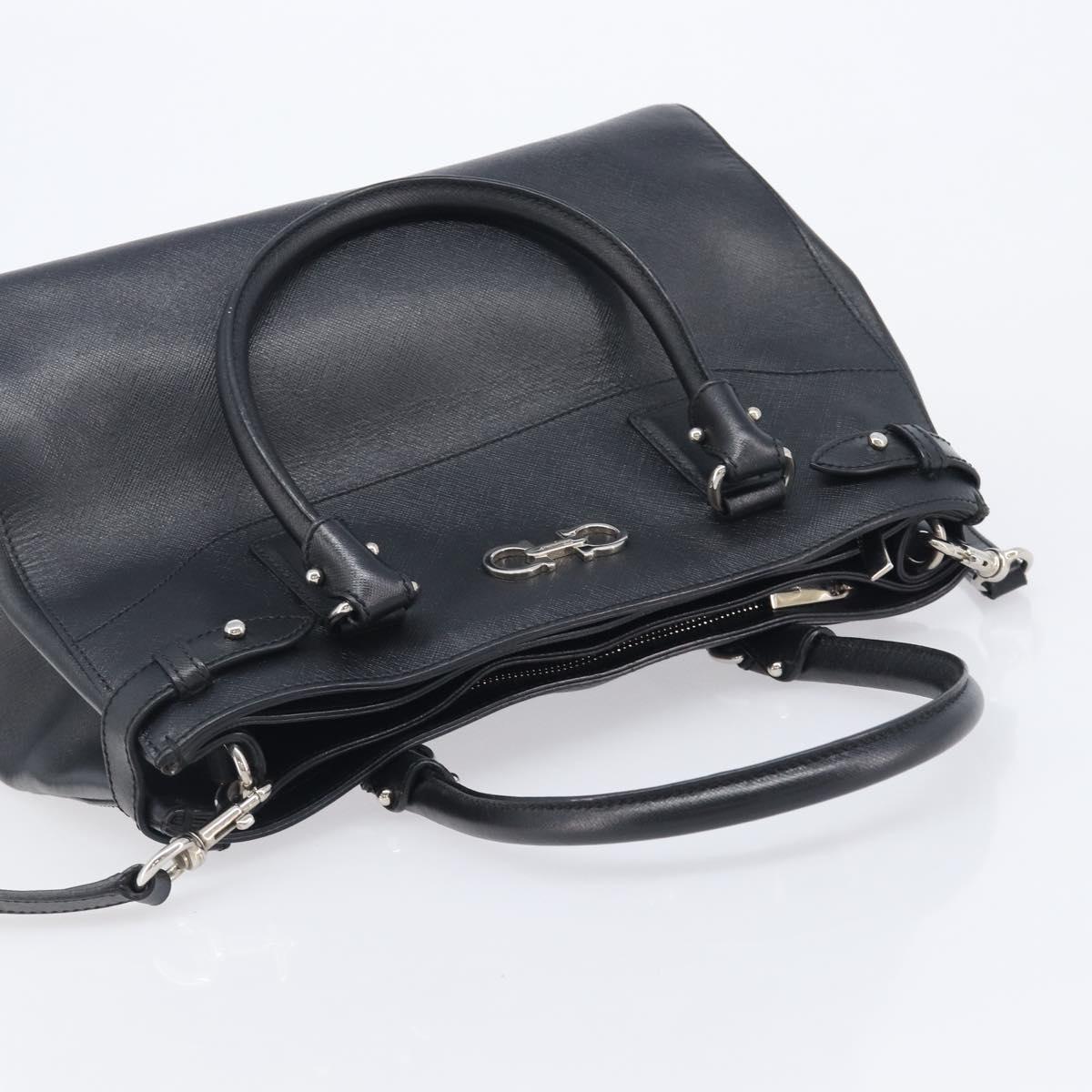 Salvatore Ferragamo Gancini Hand Bag Leather Black Silver Auth ka6755