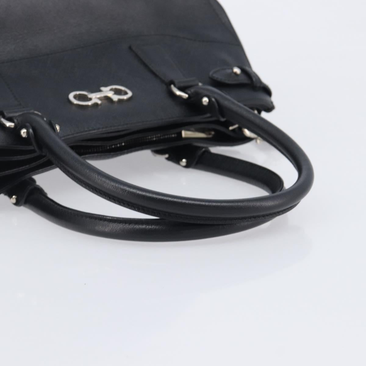 Salvatore Ferragamo Gancini Hand Bag Leather Black Silver Auth ka6755