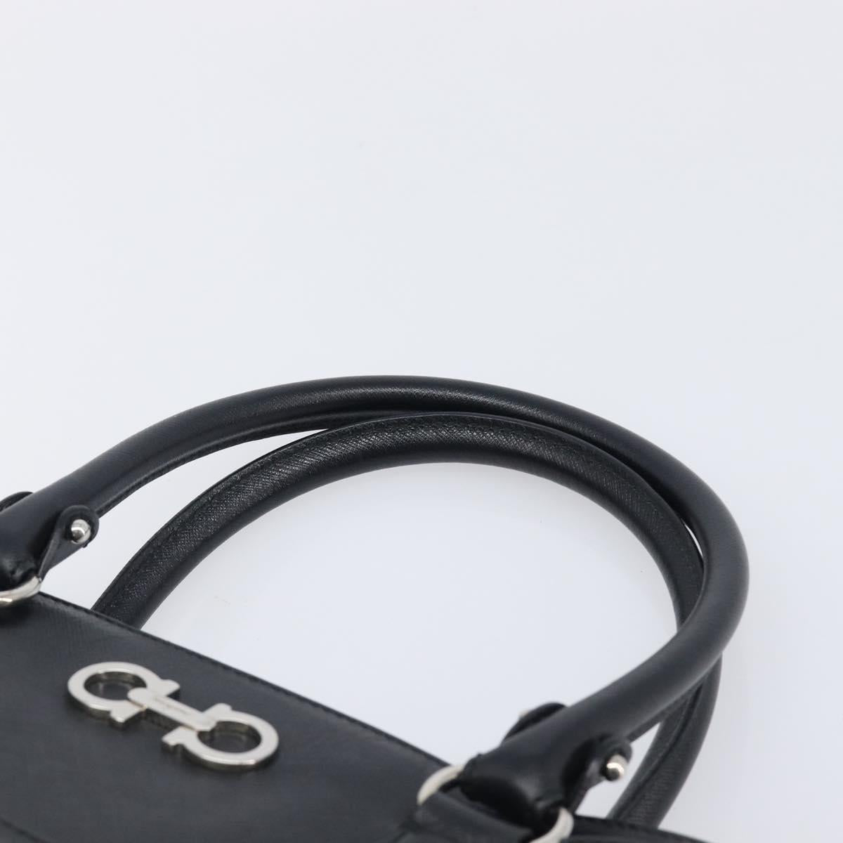 Salvatore Ferragamo Gancini Hand Bag Leather Black Silver Auth ka6755