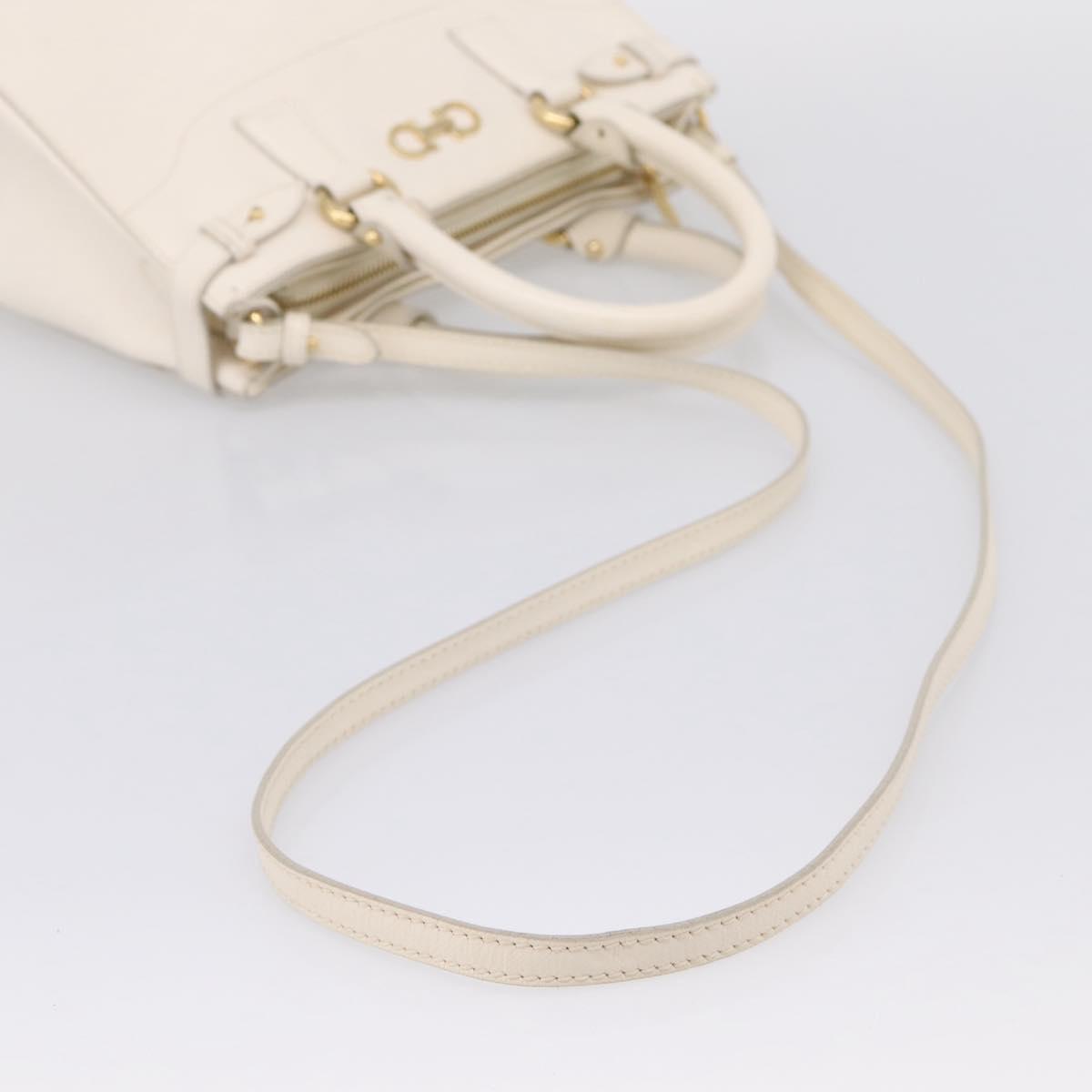 Salvatore Ferragamo Gancini Hand Bag Leather 2way White Gold Tone Auth ka6758