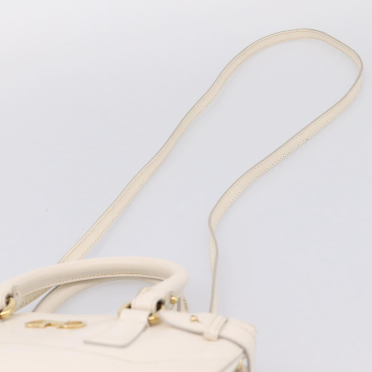 Salvatore Ferragamo Gancini Hand Bag Leather 2way White Gold Tone Auth ka6758