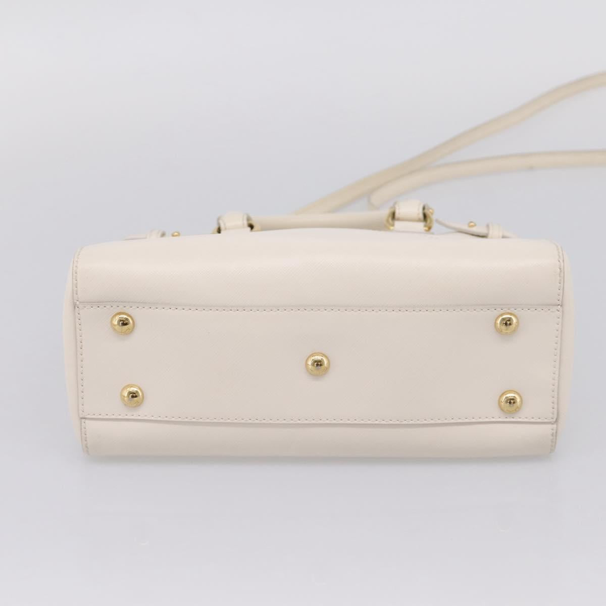 Salvatore Ferragamo Gancini Hand Bag Leather 2way White Gold Tone Auth ka6758