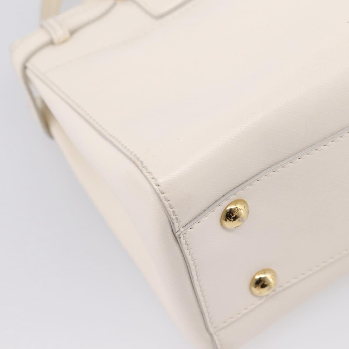 Salvatore Ferragamo Gancini Hand Bag Leather 2way White Gold Tone Auth ka6758