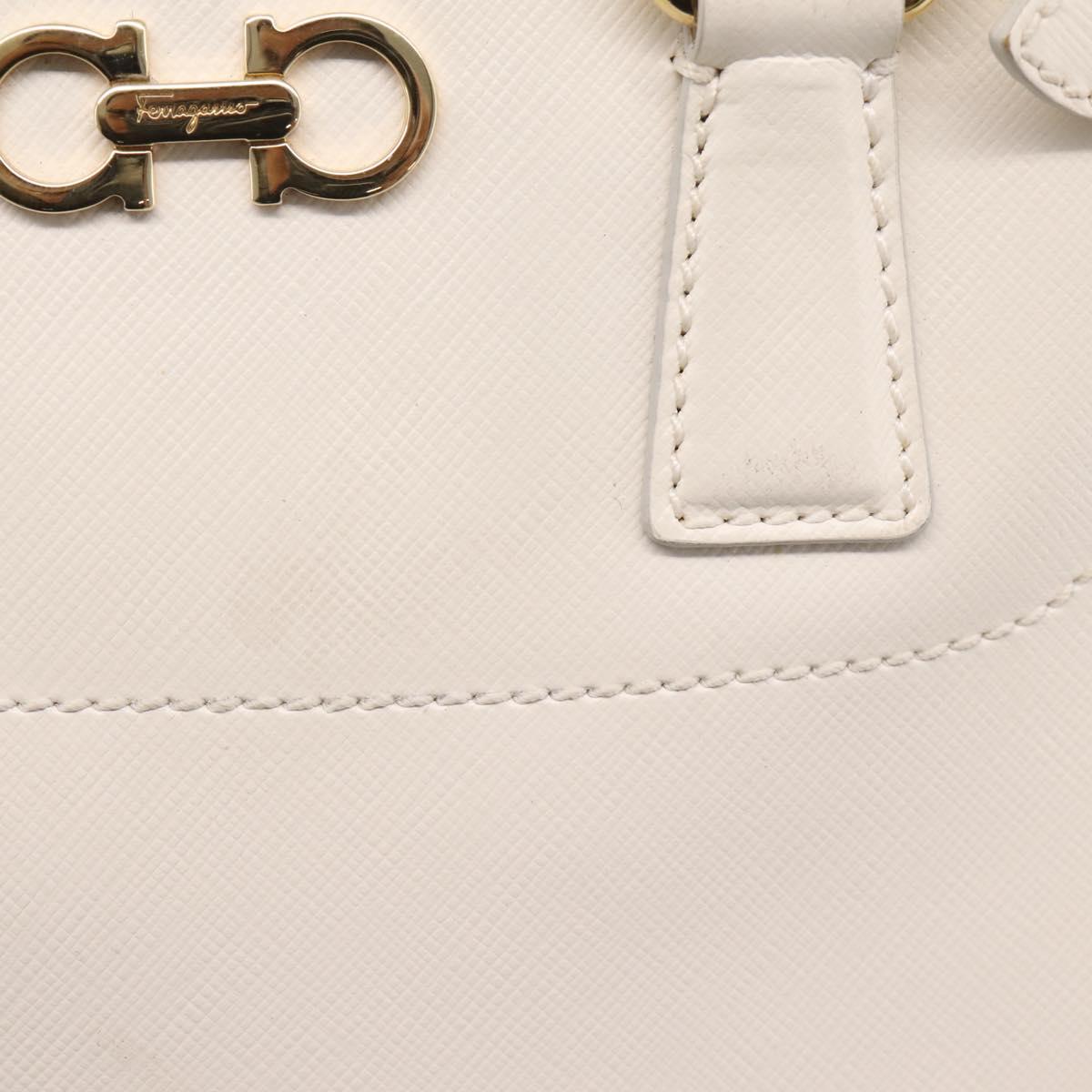 Salvatore Ferragamo Gancini Hand Bag Leather 2way White Gold Tone Auth ka6758
