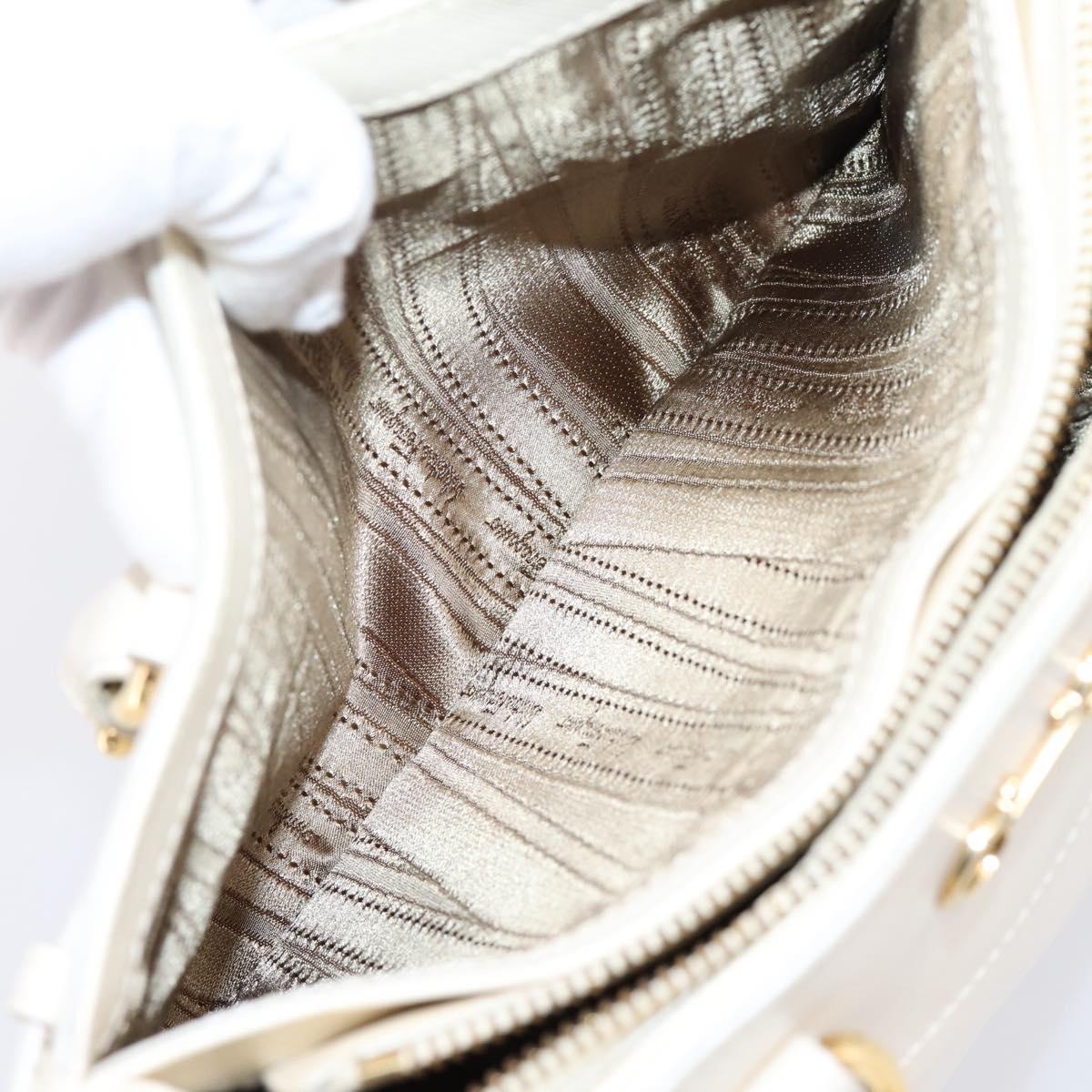 Salvatore Ferragamo Gancini Hand Bag Leather 2way White Gold Tone Auth ka6758
