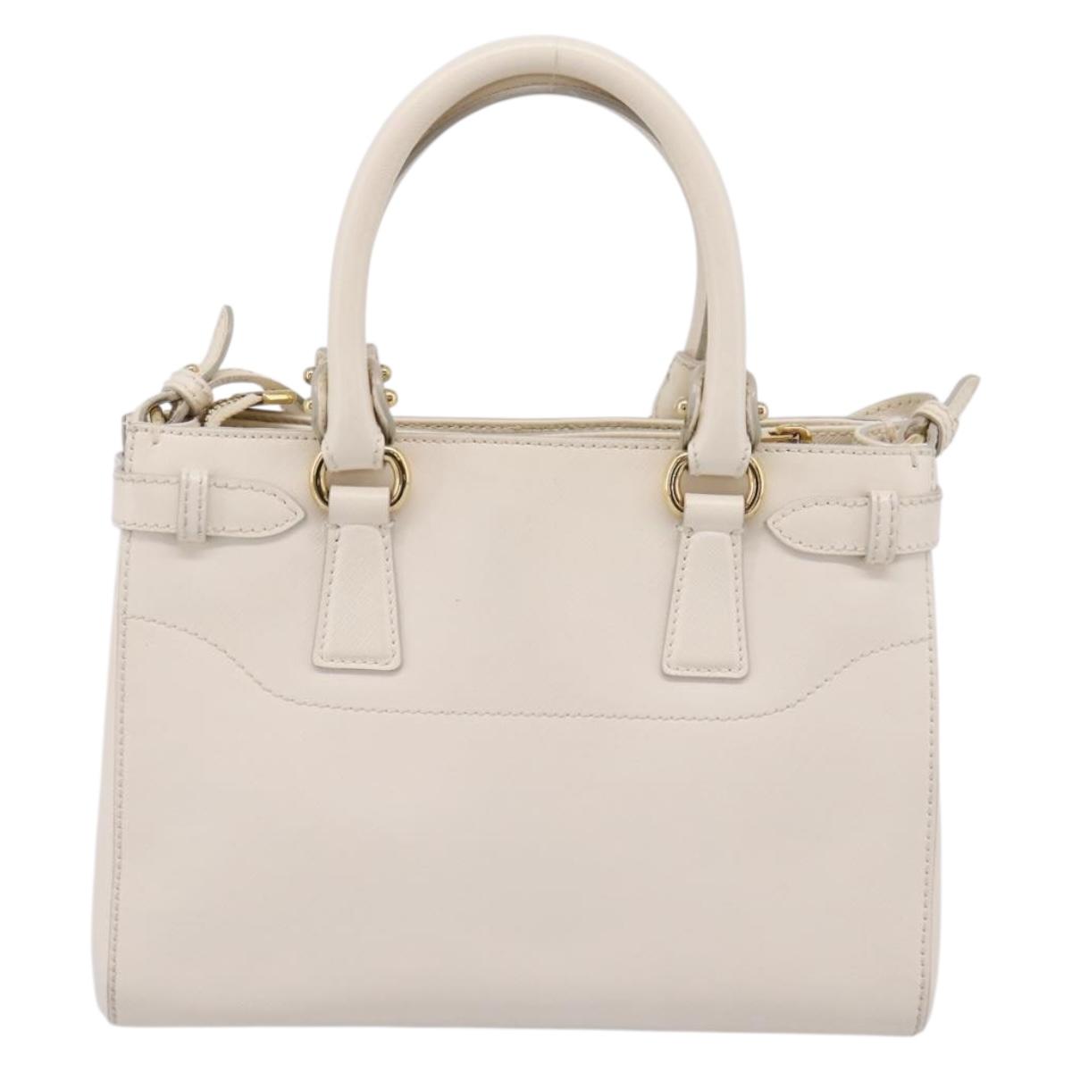 Salvatore Ferragamo Gancini Hand Bag Leather 2way White Gold Tone Auth ka6758