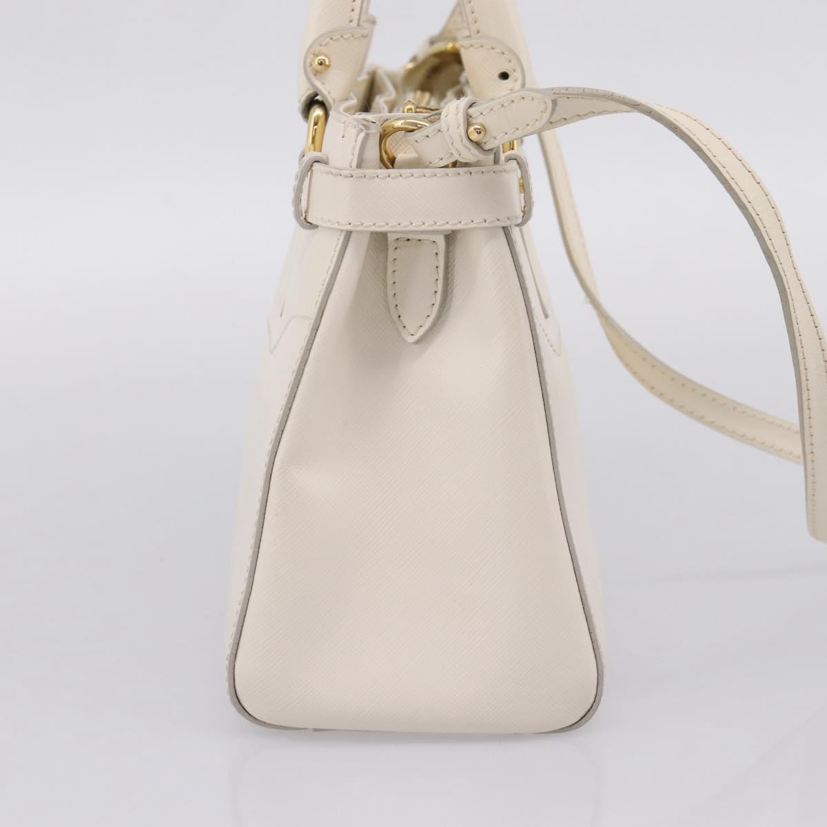 Salvatore Ferragamo Gancini Hand Bag Leather 2way White Gold Tone Auth ka6758