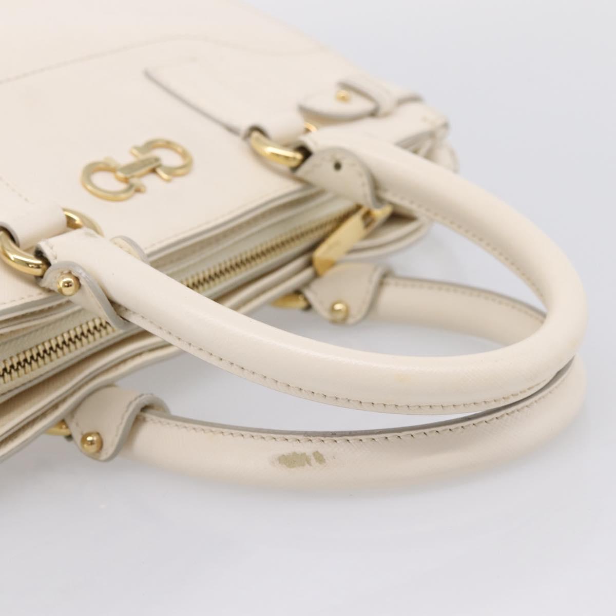 Salvatore Ferragamo Gancini Hand Bag Leather 2way White Gold Tone Auth ka6758
