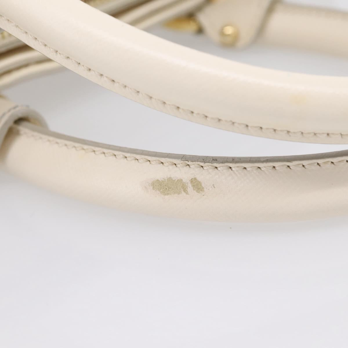 Salvatore Ferragamo Gancini Hand Bag Leather 2way White Gold Tone Auth ka6758