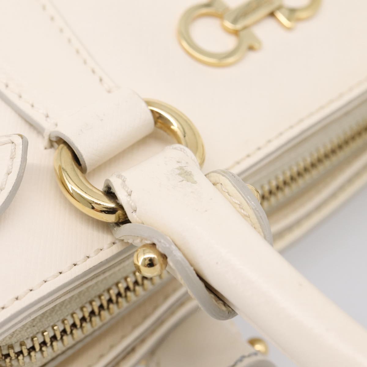 Salvatore Ferragamo Gancini Hand Bag Leather 2way White Gold Tone Auth ka6758