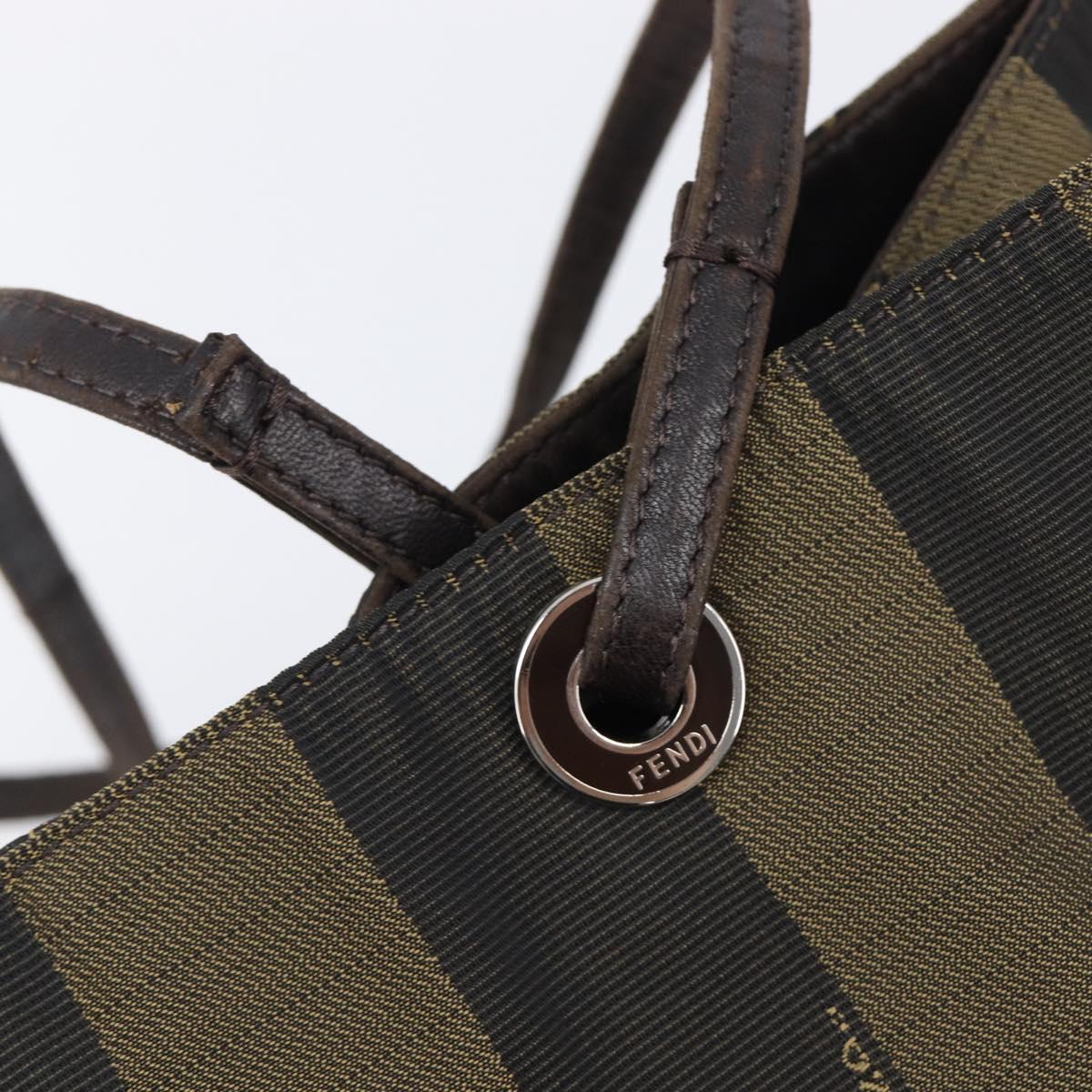 FENDI Pecan Tote Bag Canvas Black Khaki Auth ka6763
