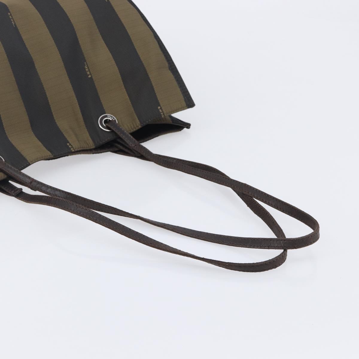 FENDI Pecan Tote Bag Canvas Black Khaki Auth ka6763