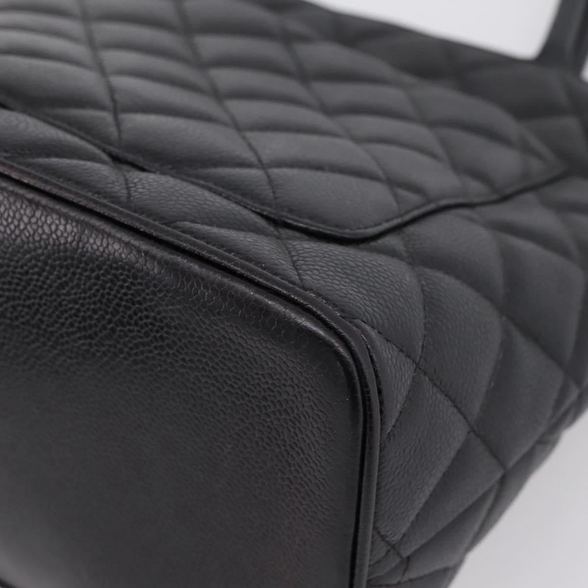CHANEL Standard Tote Bag Caviar Skin Black Silver CC Auth ka6766V