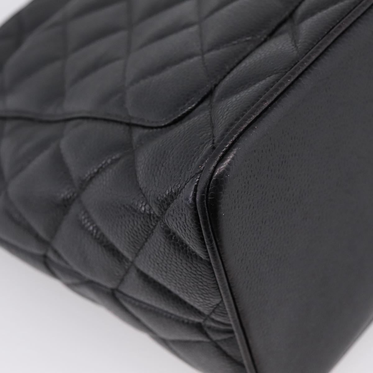 CHANEL Standard Tote Bag Caviar Skin Black Silver CC Auth ka6766V