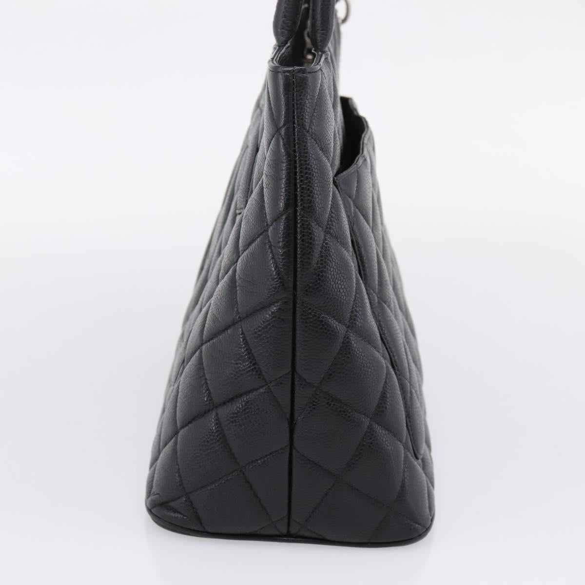 CHANEL Standard Tote Bag Caviar Skin Black Silver CC Auth ka6766V