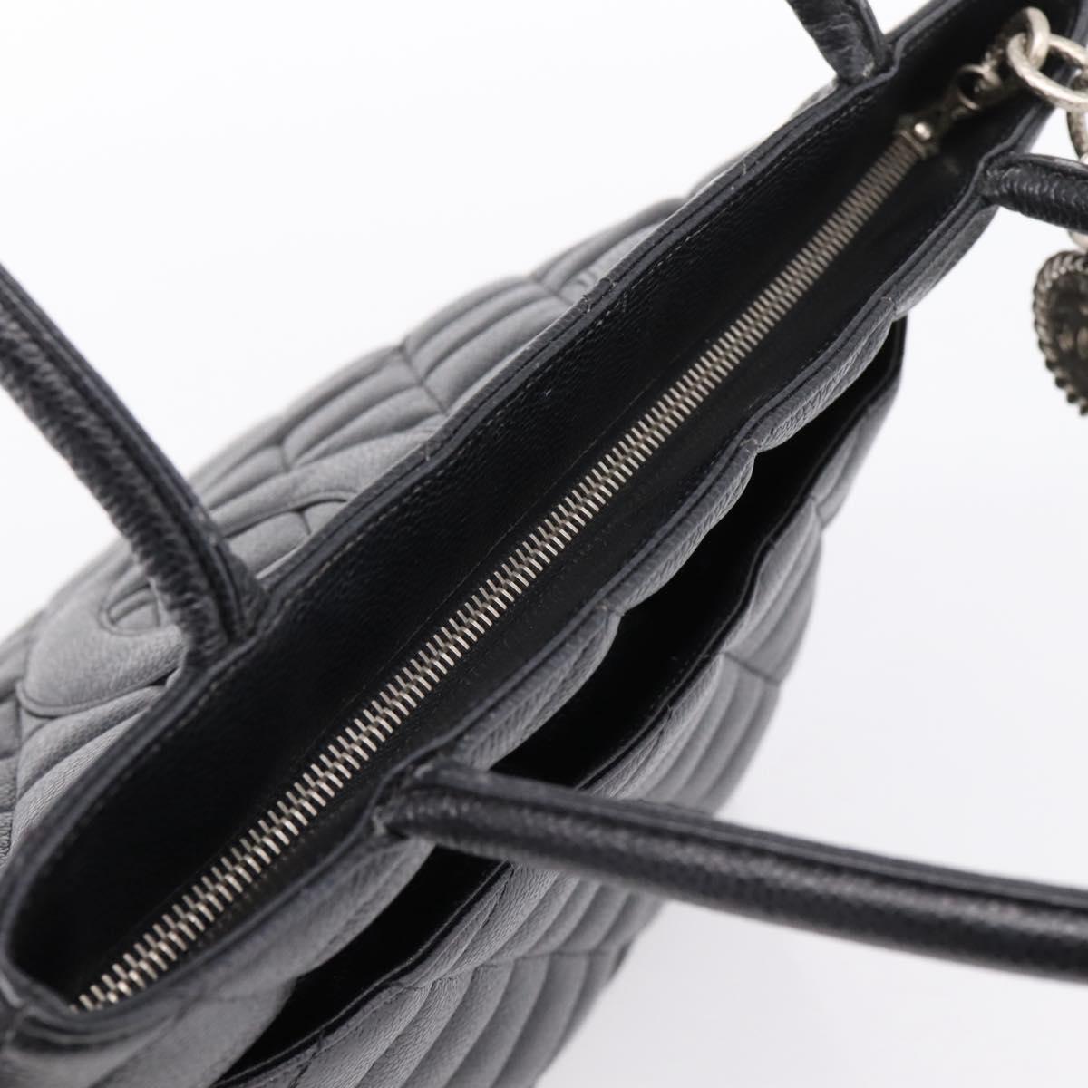 CHANEL Standard Tote Bag Caviar Skin Black Silver CC Auth ka6766V