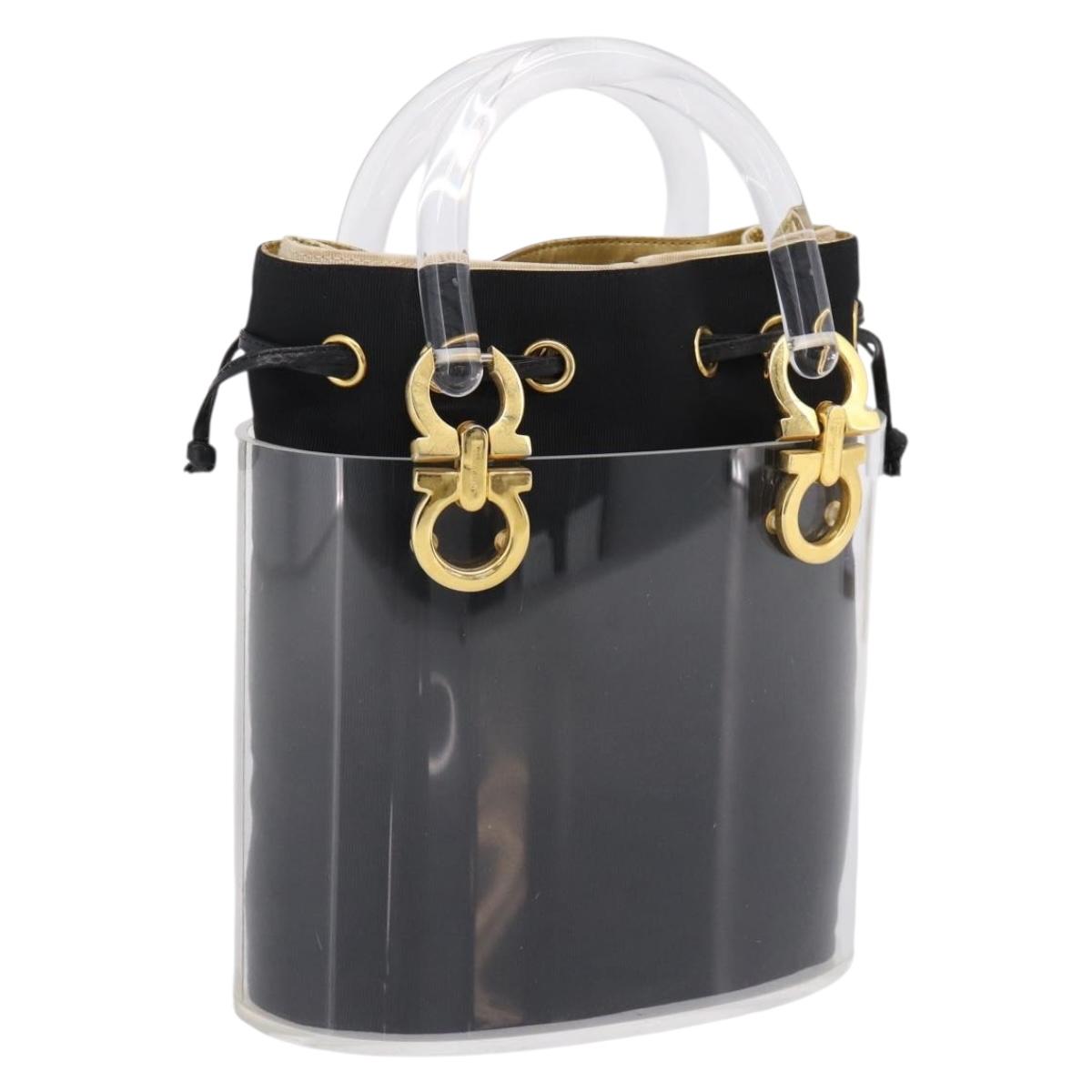 Salvatore Ferragamo Gancini Hand Bag Plastic Clear Gold Tone Auth ka6767V