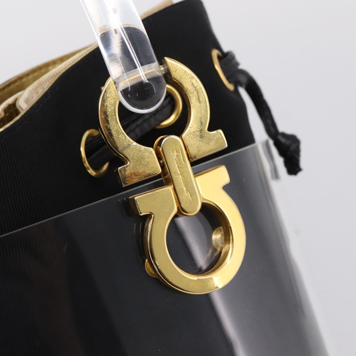 Salvatore Ferragamo Gancini Hand Bag Plastic Clear Gold Tone Auth ka6767V