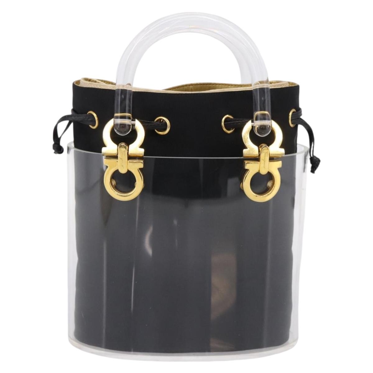 Salvatore Ferragamo Gancini Hand Bag Plastic Clear Gold Tone Auth ka6767V