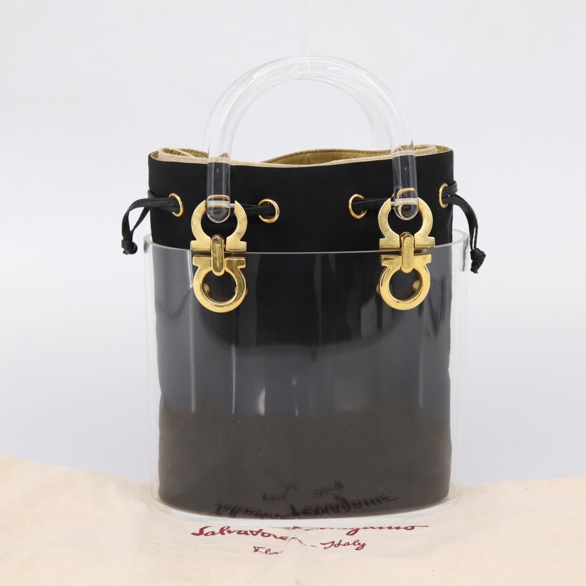 Salvatore Ferragamo Gancini Hand Bag Plastic Clear Gold Tone Auth ka6767V