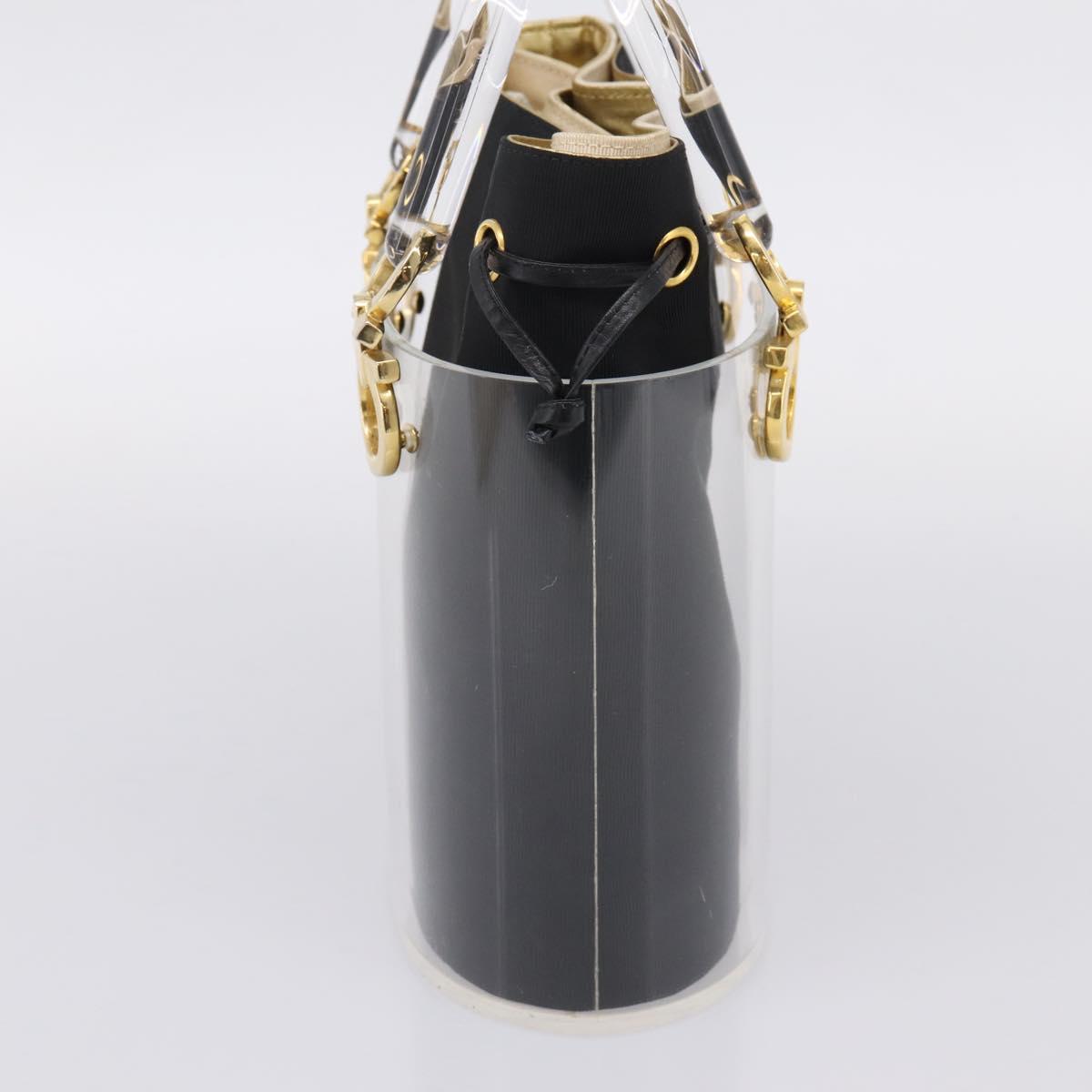 Salvatore Ferragamo Gancini Hand Bag Plastic Clear Gold Tone Auth ka6767V