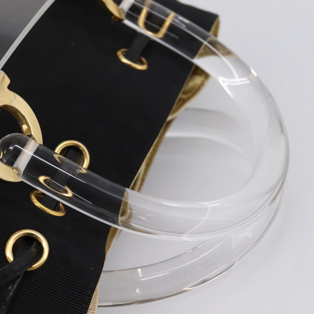 Salvatore Ferragamo Gancini Hand Bag Plastic Clear Gold Tone Auth ka6767V