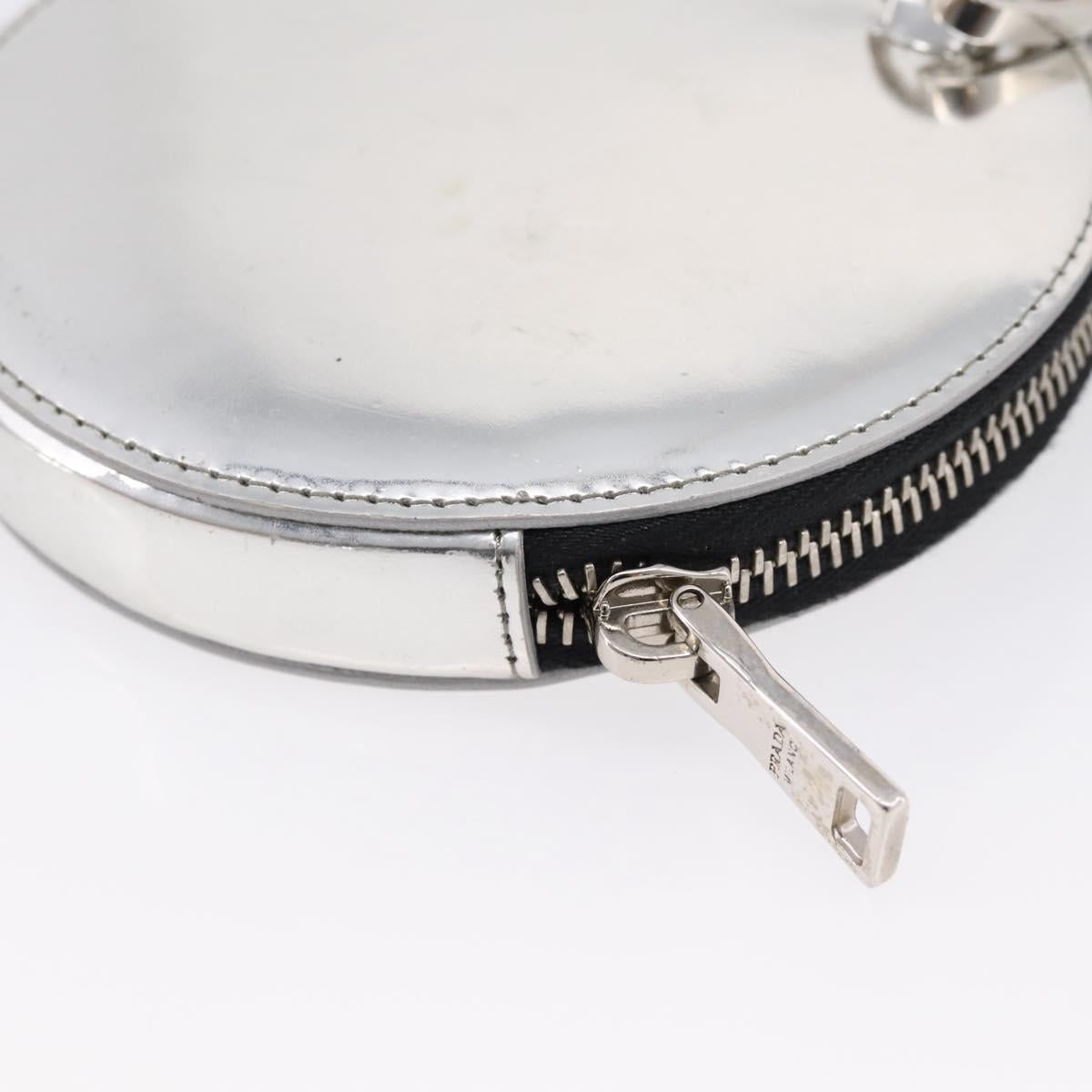 PRADA Chain Shoulder Coin Purse Leather Silver Auth ka6773A