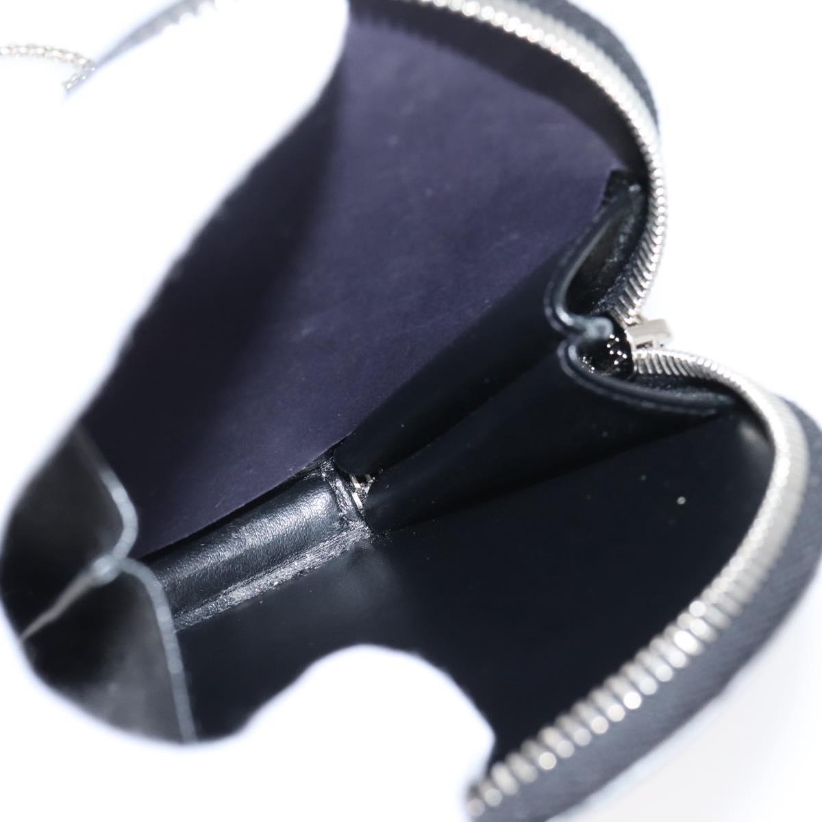PRADA Chain Shoulder Coin Purse Leather Silver Auth ka6773A