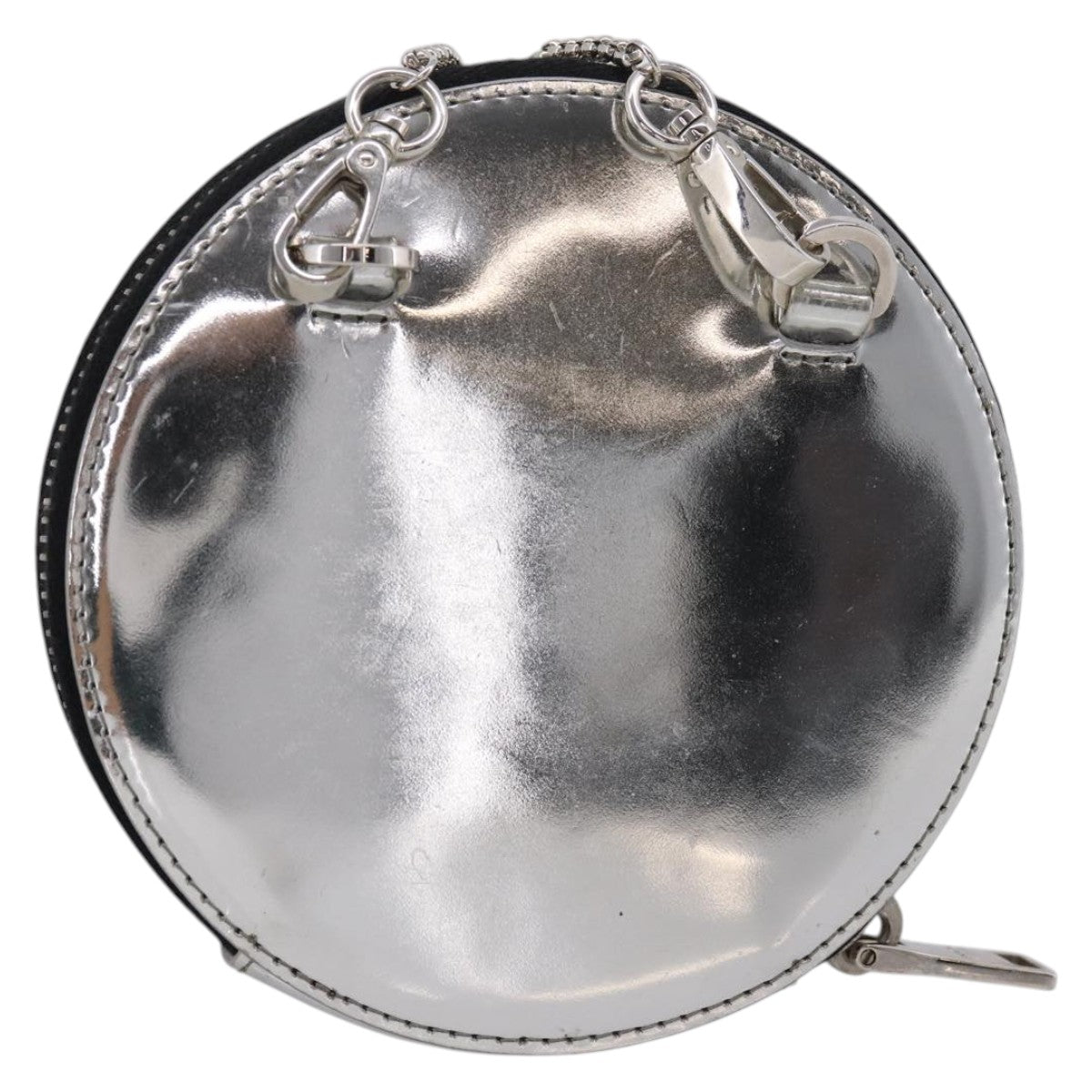 PRADA Chain Shoulder Coin Purse Leather Silver Auth ka6773A