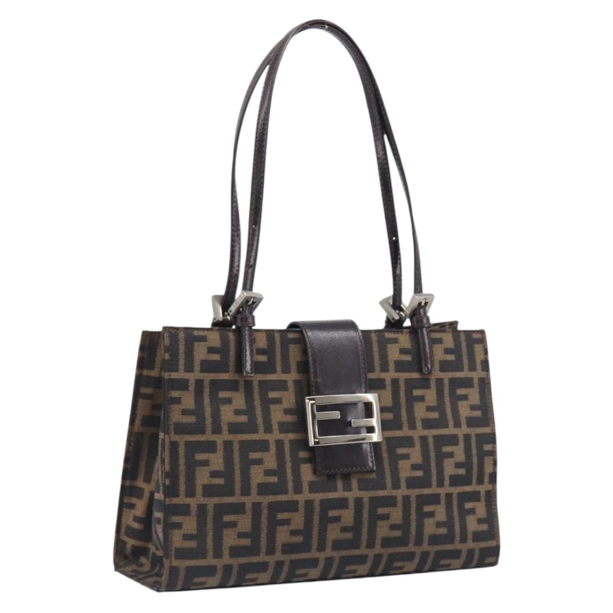 FENDI Zucca Canvas Hand Bag Black Silver Auth ka6776