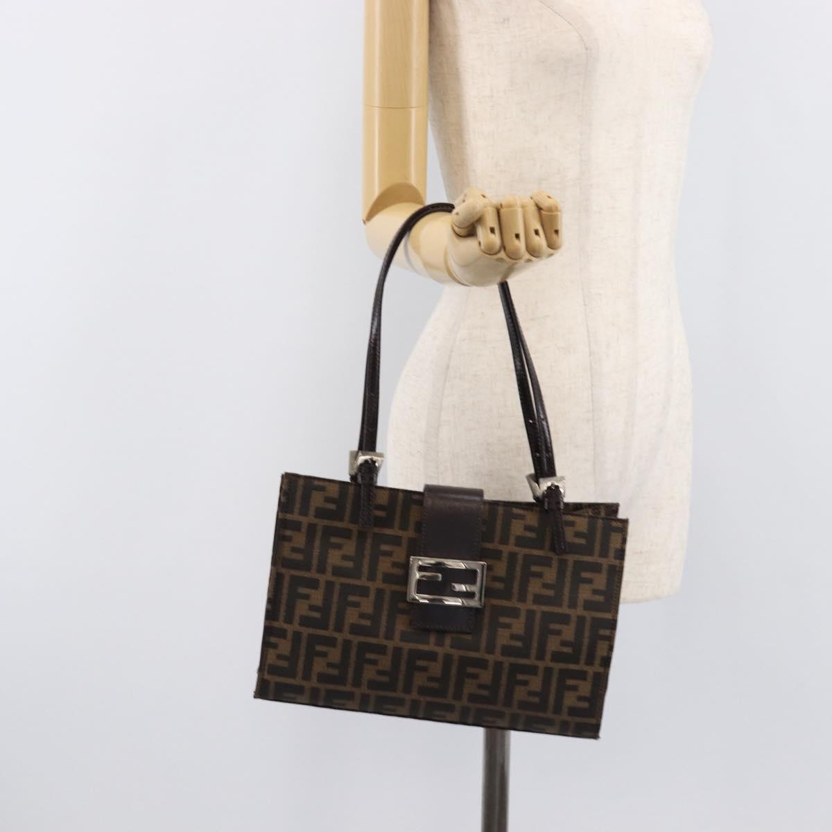 FENDI Zucca Canvas Hand Bag Black Silver Auth ka6776