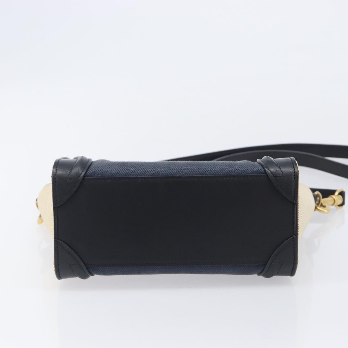 CELINE Luggage Nano Shopper Hand Bag Canvas 2way Navy Black Auth ka6779A