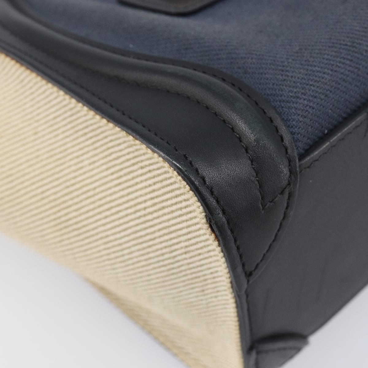 CELINE Luggage Nano Shopper Hand Bag Canvas 2way Navy Black Auth ka6779A