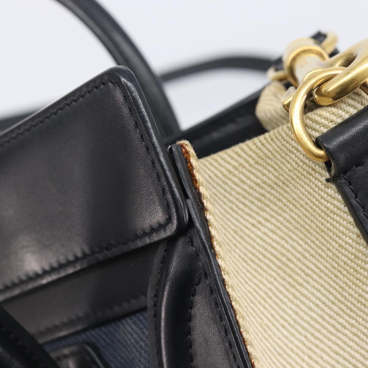 CELINE Luggage Nano Shopper Hand Bag Canvas 2way Navy Black Auth ka6779A