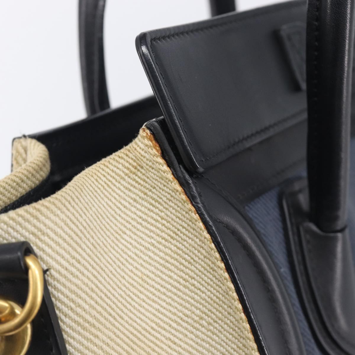 CELINE Luggage Nano Shopper Hand Bag Canvas 2way Navy Black Auth ka6779A