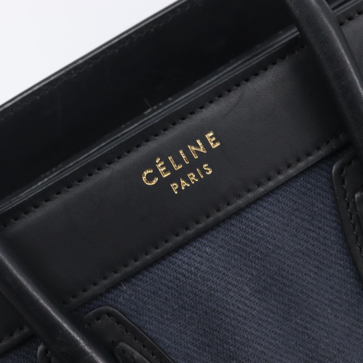 CELINE Luggage Nano Shopper Hand Bag Canvas 2way Navy Black Auth ka6779A