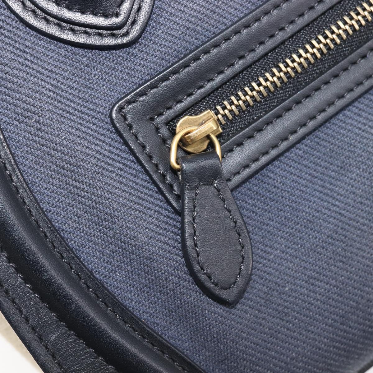 CELINE Luggage Nano Shopper Hand Bag Canvas 2way Navy Black Auth ka6779A