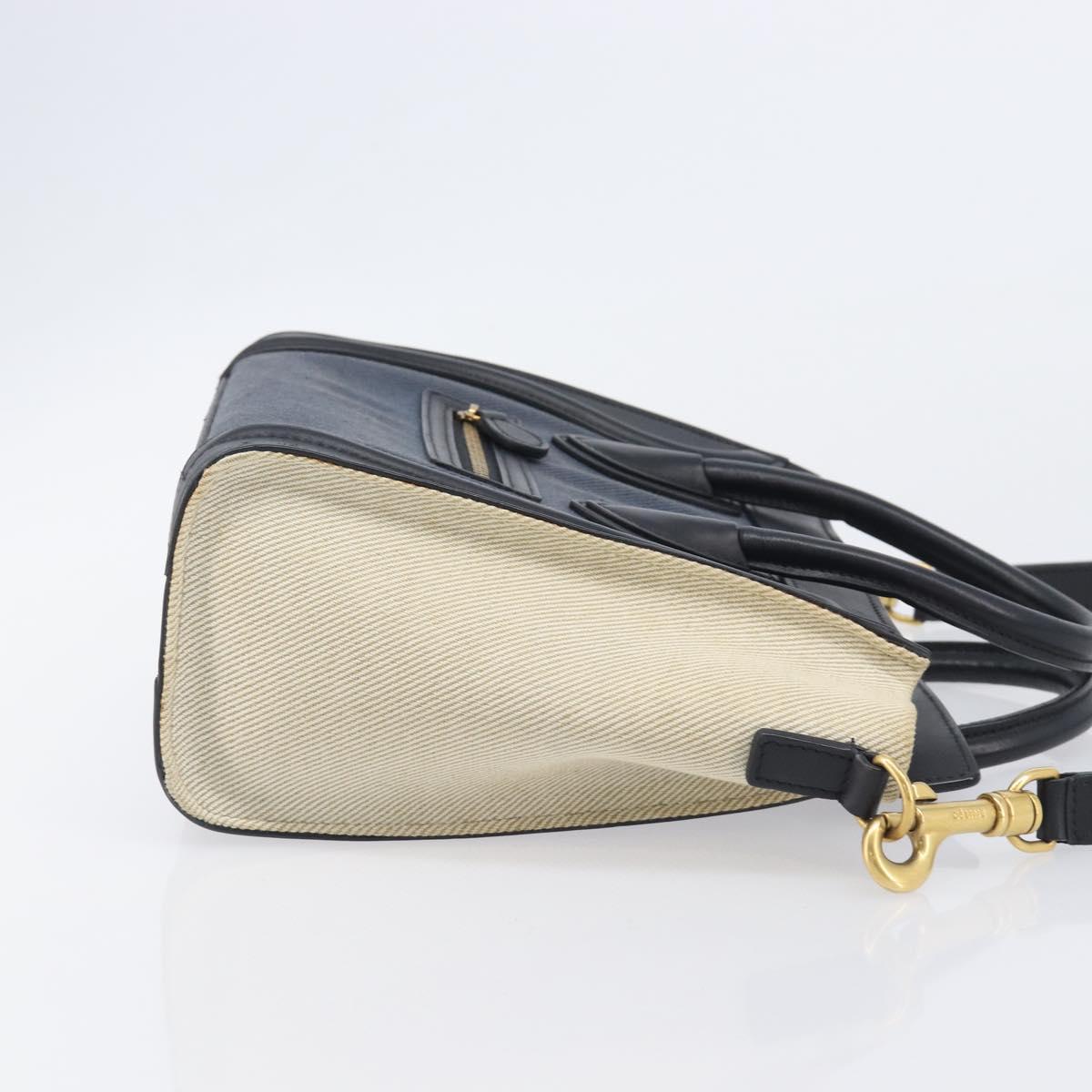 CELINE Luggage Nano Shopper Hand Bag Canvas 2way Navy Black Auth ka6779A