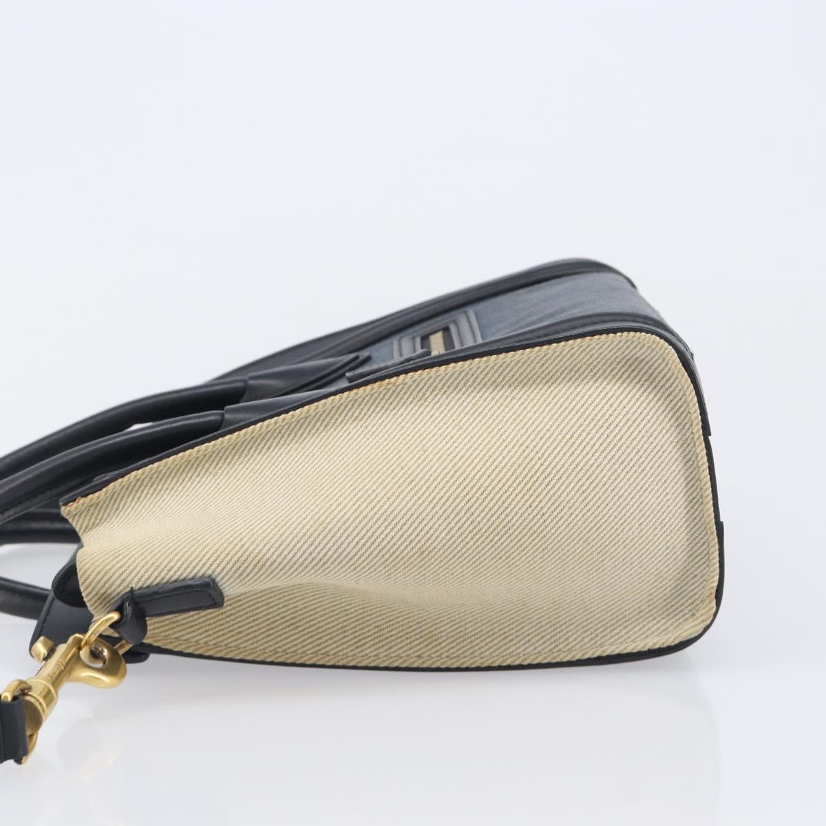 CELINE Luggage Nano Shopper Hand Bag Canvas 2way Navy Black Auth ka6779A