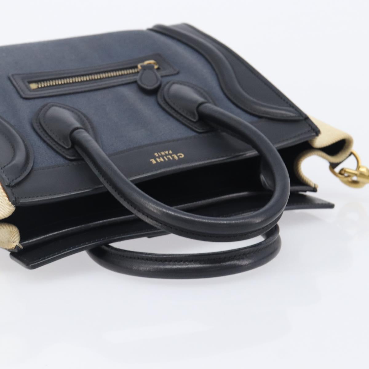 CELINE Luggage Nano Shopper Hand Bag Canvas 2way Navy Black Auth ka6779A