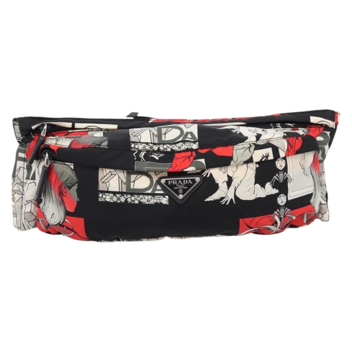 PRADA Waist Bag Nylon Black Silver Auth ka6780M